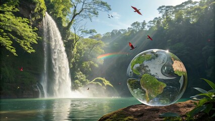 Wall Mural - Glass Earth in a Jungle Waterfall