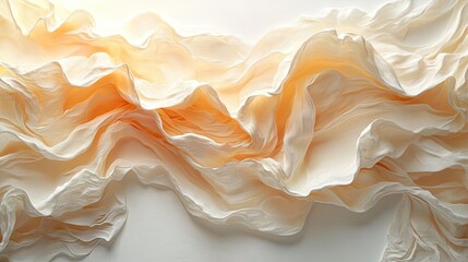 Wall Mural - Abstract composition of flowing fabric in soft peach and cream tones, creating a serene background