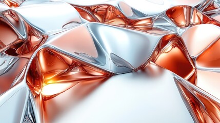 Wall Mural - Abstract composition of reflective surfaces with orange and silver tones creating a fluid, dynamic effect