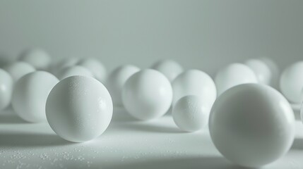 Wall Mural - white abstract background with a cluster of wet glossy white spheres of different sizes.