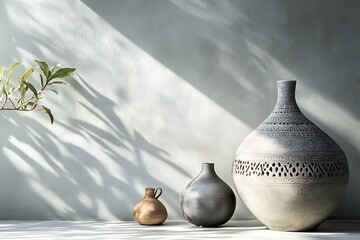 Wall Mural - Elegant Ceramic Vases on a Light Gray Wall