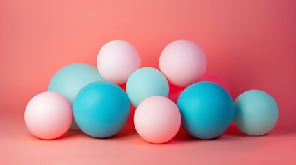 Wall Mural - 3d rendering of a soft pastel colored balls on a pink background.