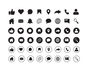 Web icon set. Home, location, call, at, email, address, globe, chat, message, mail, telephone, information, support, search, website, icon. Contact and web icons set. Website set icon vector.