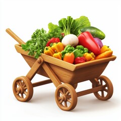 Wall Mural - Wheelbarrow full of fresh vegetables isolated on white