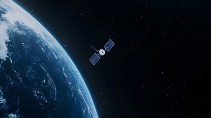 Wall Mural - A Satellite Floating in Space, Orbiting the Earth with a Glowing Aura
