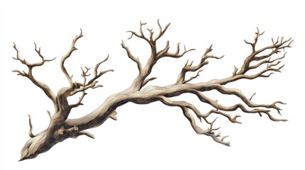 Dry tree branch isolated on white, nature design element