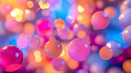 Wall Mural - 3d rendering. pink, blue and orange spheres of different sizes on a blurred background with highligh