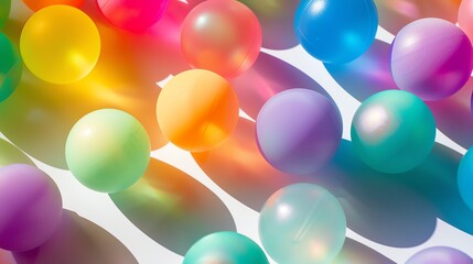 Wall Mural - colorful balls of various sizes are scattered on a white surface. the balls are brightly colored and