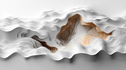 Wall Mural - Abstract layered paper art depicting mountain ranges with intricate textures and shadows