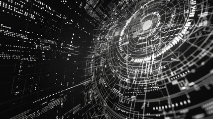 abstract picture of white particle with digital technology style design with the coding data flow sh