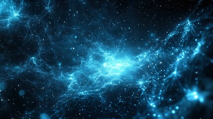Wall Mural - abstract cosmic nebula glowing blue energy and celestial network