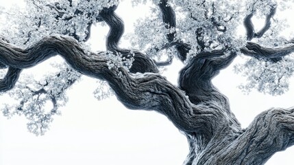 Frosty winter tree branches, detail, snowy background, nature scene, winter card