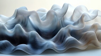 Wall Mural - Abstract wavy texture in soft blue and white tones, creating a serene atmosphere with depth