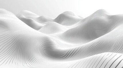 Wall Mural - Abstract white landscape with flowing wave-like forms and subtle lines creating depth and texture