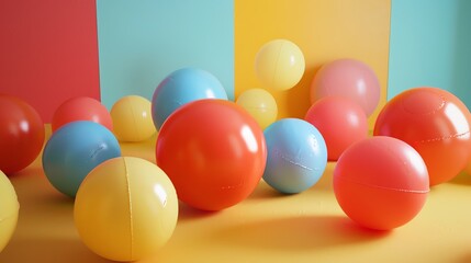 Wall Mural - 3d rendering of a colorful playground with balls. the balls are of different sizes and colors and ar