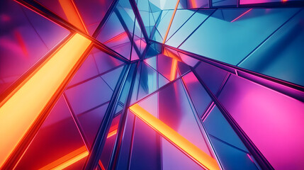 Wall Mural - abstract geometric structure with neon lighting