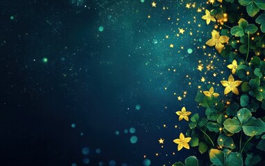 Wall Mural - Soft glowing Irish night with golden stars and text area