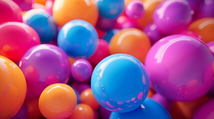 Wall Mural - 3d rendering of a colorful array of glossy spheres. the spheres are in various shades of blue, pink,