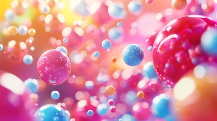 Wall Mural - colorful 3d spheres floating in a bright and blurry background.