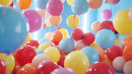 Wall Mural - colorful balloons floating in the air. the background is blue and there are no people in the image. 