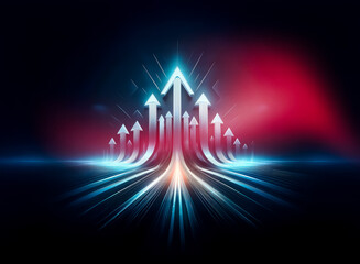 Aufkleber - A bright, glowing path of multiple arrows pointing upwards against a dark background.