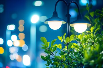 Wall Mural - Night City Lights and Lush Greenery