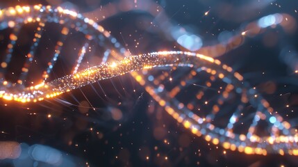 Wall Mural - glowing orange dna helix. abstract digital illustration of dna molecule.