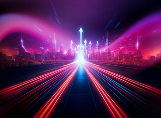 Aufkleber - A city skyline with an arrow shooting up from the road, representing growth, progress, and success.