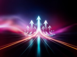 Aufkleber - A futuristic road leading upwards, lined with glowing arrows, symbolizing progress and growth.