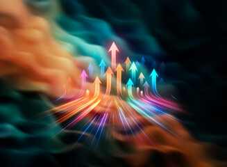 Aufkleber - A group of colorful glowing arrows pointing upwards, symbolizing growth, success, and progress.