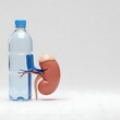 © Eka Fitriansyah - Hydration and Health: A 3D illustration depicts a human kidney, a vital organ responsible for filtering waste and regulating fluids, alongside a bottle of water, a symbol of essential hydration.