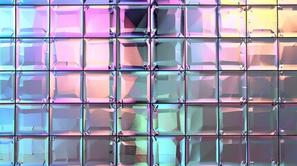 Wall Mural - colorful glass mosaic tiles with beveled edges in a repeating pattern.