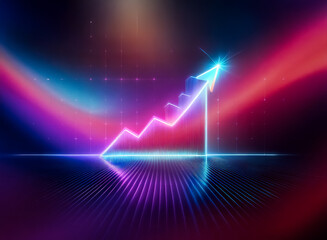 Aufkleber - A vibrant neon arrow ascends, symbolizing growth and progress against a dark, digital backdrop.  The glowing lines create a dynamic, upward trend.