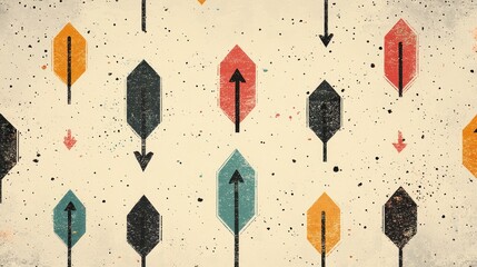 Wall Mural - Colorful arrows in various directions on a textured background, creating a dynamic visual pattern