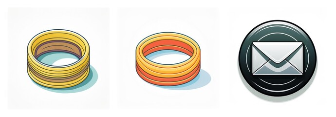Poster - Three icons showcase a golden yellow ring, an orange gradient ring, and a black circular email icon with a white envelope symbol.