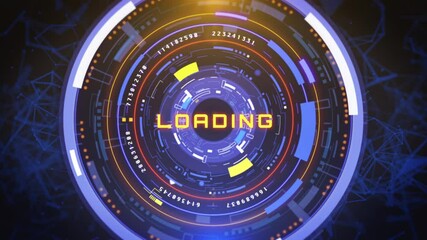 Leinwandbilder - Technology HUD circle rotating system information processing. Head up display interface circular platform with low poly moving pattern 4K motion.