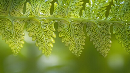 Wall Mural - Detailed Close up of Fern Frond Lush Green Leaf Texture Nature Botany Macro Photography