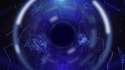 Leinwandbilder - HUD circle spinning technological futuristic elements blur background. Digital dynamic low poly pattern interface 4K motion.