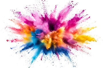 decorative abstract chaotic colorful powder splash or explosion on a white background with copy spac