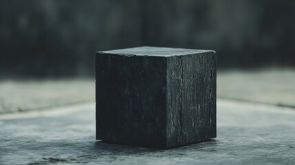 Sticker - Dark minimalist cube on a textured surface with moody lighting