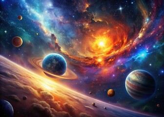 Wall Mural - panoramic abstract space background: cosmic planet nebula galaxy design