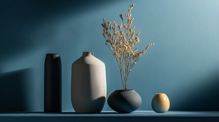 Sticker - Minimalist still life with ceramic vases and dried flowers