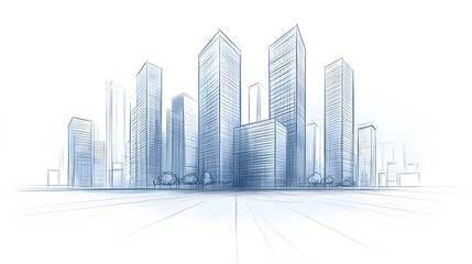 Fototapete - A minimalist sketch of a modern city skyline featuring tall buildings, illustrating architectural design and urban life