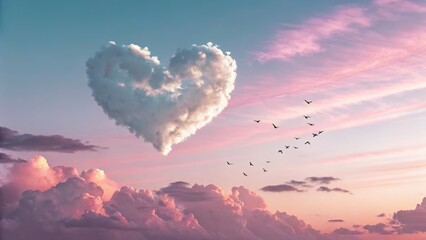 Wall Mural - Heart-Shaped Cloud in a Pastel Sky