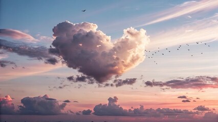 Wall Mural - Heart-Shaped Cloud in a Pastel Sky