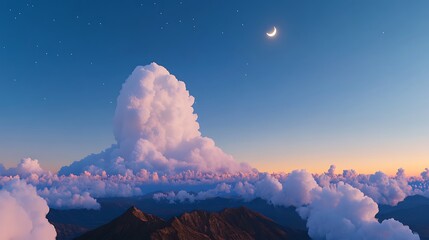 Wall Mural - A Serene Night Sky Illuminated by a Crescent Moon and Twinkling Stars