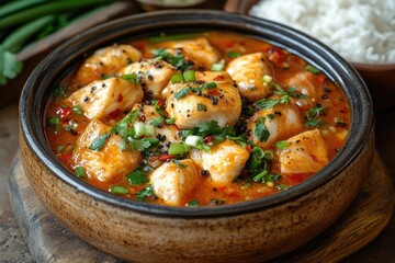 Wall Mural - Spicy asian chicken stew with fresh herbs