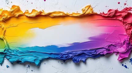 Wall Mural - Vibrant abstract paint stroke blending colors of the rainbow on a textured white background