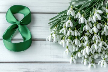 Poster - A bouquet of snowdrops tied with a green ribbon, symbolizing hope and new life