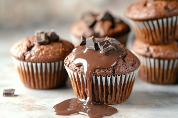 Wall Mural - A delicious-looking chocolate cupcake with rich chocolate icing, perfect for baking and dessert inspiration